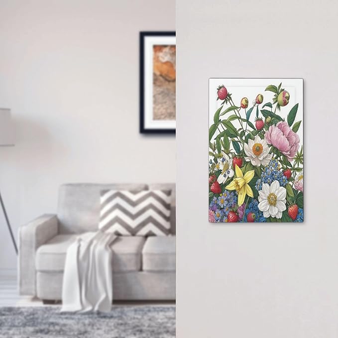 Spring Watercolor Flower Plant Strawberry Peony Floral Light Switch Cover Plate 1 Gang Electrical Wall Plates Faceplate Decorative Switch Plate No Device Blank for Bedroom living Room Decor