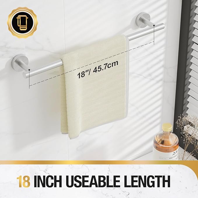 HITSLAM Brushed Nickel 19.8 Inch Towel Bar for Bathroom, SUS304 Stainless Steel Bathroom Towel Rack Wall Mounted, Modern Home Decor Bath Towel Holder with Hardware Accessories