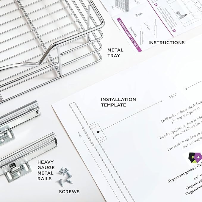 HOLDN’ STORAGE Pull Out Cabinet Organizer, Individual Sliding Drawers - Heavy Duty Metal with Lifetime Limited Warranty - Anti Rust Chrome Finish (Single Tier, 14" W)