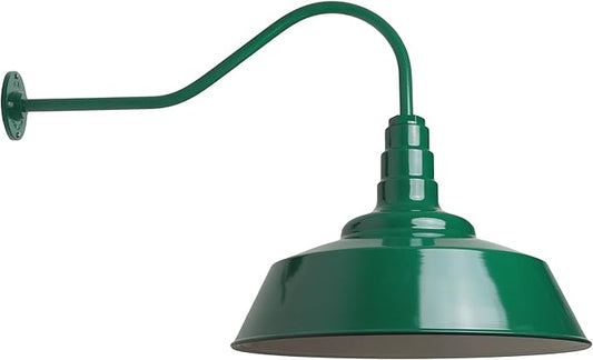 Steel Lighting Co. Redondo Barn Light | Outdoor Wall Mounted | 20 inch Dome | 23 inch Gooseneck | Large Farmhouse Warehouse Light Made in America | Green Exterior/White Interior