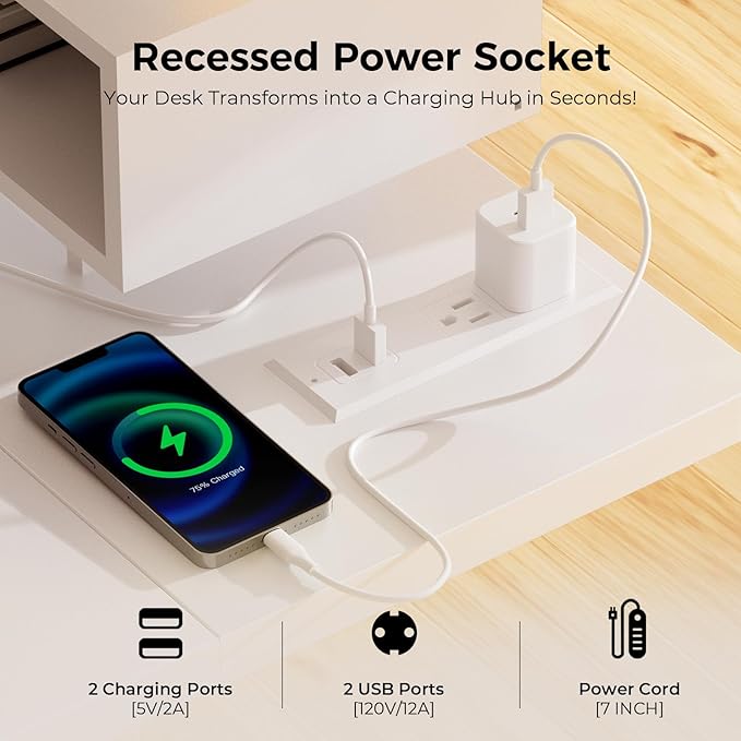 GTPLAYER Electric Standing Desk with Drawers, 48 x 24 Inch Height Adjustable Gaming Desk with Monitor Stand, Power Outlets & LED Lights, Home Office Sit Stand Up Desk with Memory Preset (White)