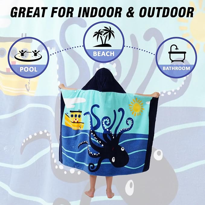 Kids Bath Towels, Kids Towel Girls Boys Hooded Beach,Bathroom,Pool Swim Towels 30 × 50 INCH Large Size Ultra Absorbent Cute Cartoon Animal Full Vitality 100% Cotton Wearable Wrap for Child
