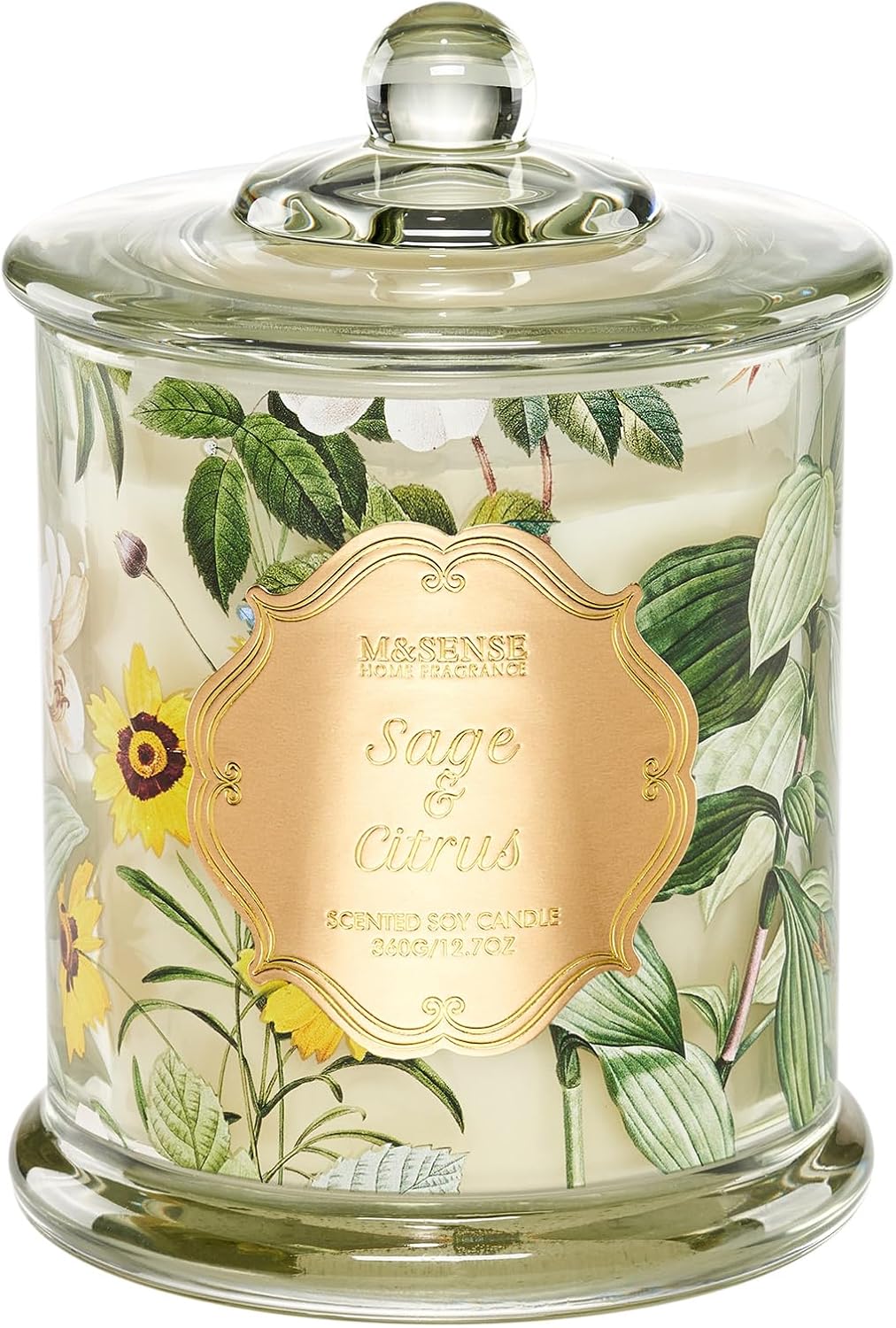 M&SENSE Sage Citrus Scented Candles, Natural Organic Soy Candle 12.7oz 75H Long Lasting Slow Burning, 2 Wick Large Jar Candle Stress Relief Air Purifying, Gifts for Men Women Father