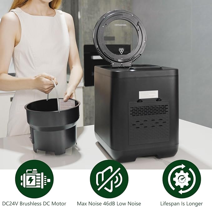 CREATIVECHEF Composter | 3.8L Electric Compost Bin for Kitchen | Upgraded New Generation Blades Auto Food Cycle Compost Machine | Turn Food Waste and Scraps into Dry Compost Fertilizer for Plants