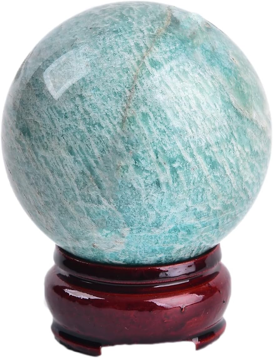 JIC Gem Amazonite Crystal Ball with Wood Stand Gemstone Sphere,Healing Crystal Balls for Reiki Chakra Decoration Fengshui (30-40mm)