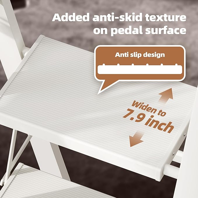 HillhutApex 4 Step Foldable Aluminum Step Ladder with Handgrip, Anti-Slip Pedal, 330 lbs Capacity, Lightweight & Portable for Home, Kitchen, Office, Garage (White)