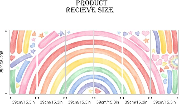 77" x 47" Large Rainbow Wall Decals Stickers for Girls Nursery Peel and Stick Watercolor Rainbow Hearts Stars Vinyl Wall Mural Art for Kids Toddlers Bedroom Playroom Classroom