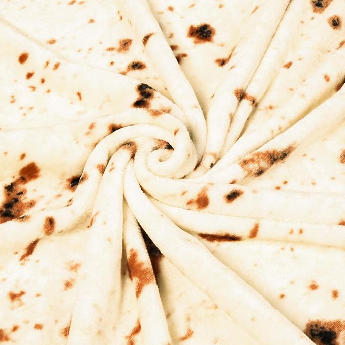 Vessia Burritos Tortilla Throw Blanket (Beige, 71 inches), Giant Realistic Funny Food Blanket for Adults and Teenagers, Novelty Double Sided Round Tortilla Wrap Home Decor for All Seasons