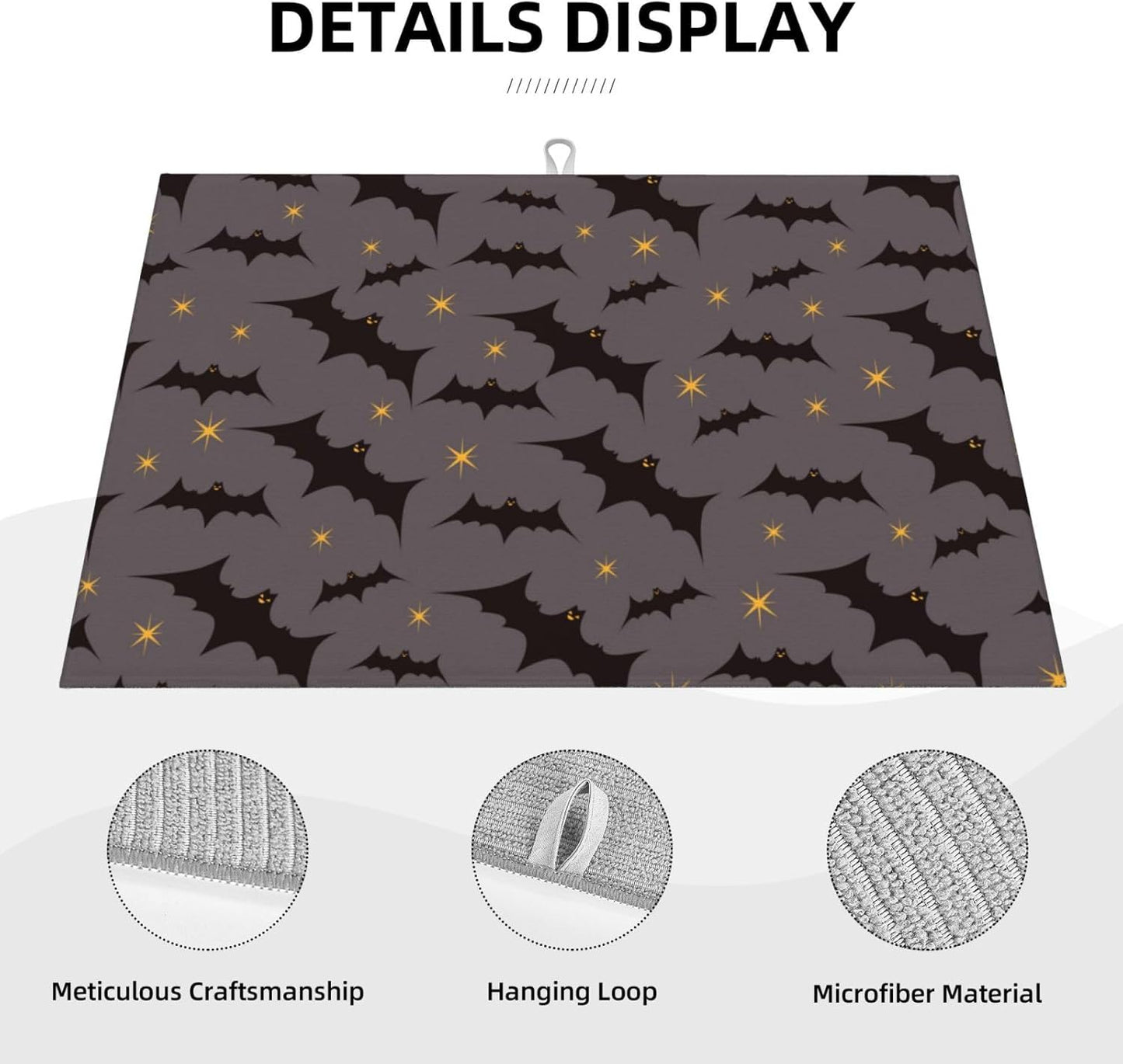 Star Bats Witchy Dish Drying Mat 18x24 For Kitchen Counter Absorbent Microfiber Dishes Pad Dish Drainer Rack Mats Fast Dry Kitchen Accessories