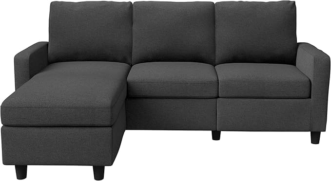 HONBAY Convertible Sectional Sofa, L Shaped Couch with Reversible Chaise for Small Space, Black