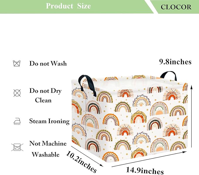 CLOCOR Rectangular Storage Basket Empty,Gift Basket for Kids,Waterproof Toy Bin with Handles,Room Decor(Boho Rainbow)