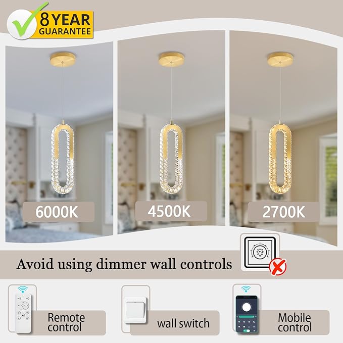 1-Ring Chandelier Gold Modern Pendant Lighting LED Dimmable Hanging Crystal Chandelier for Kitchen Island Foyer Lobby Living Room Staircaes