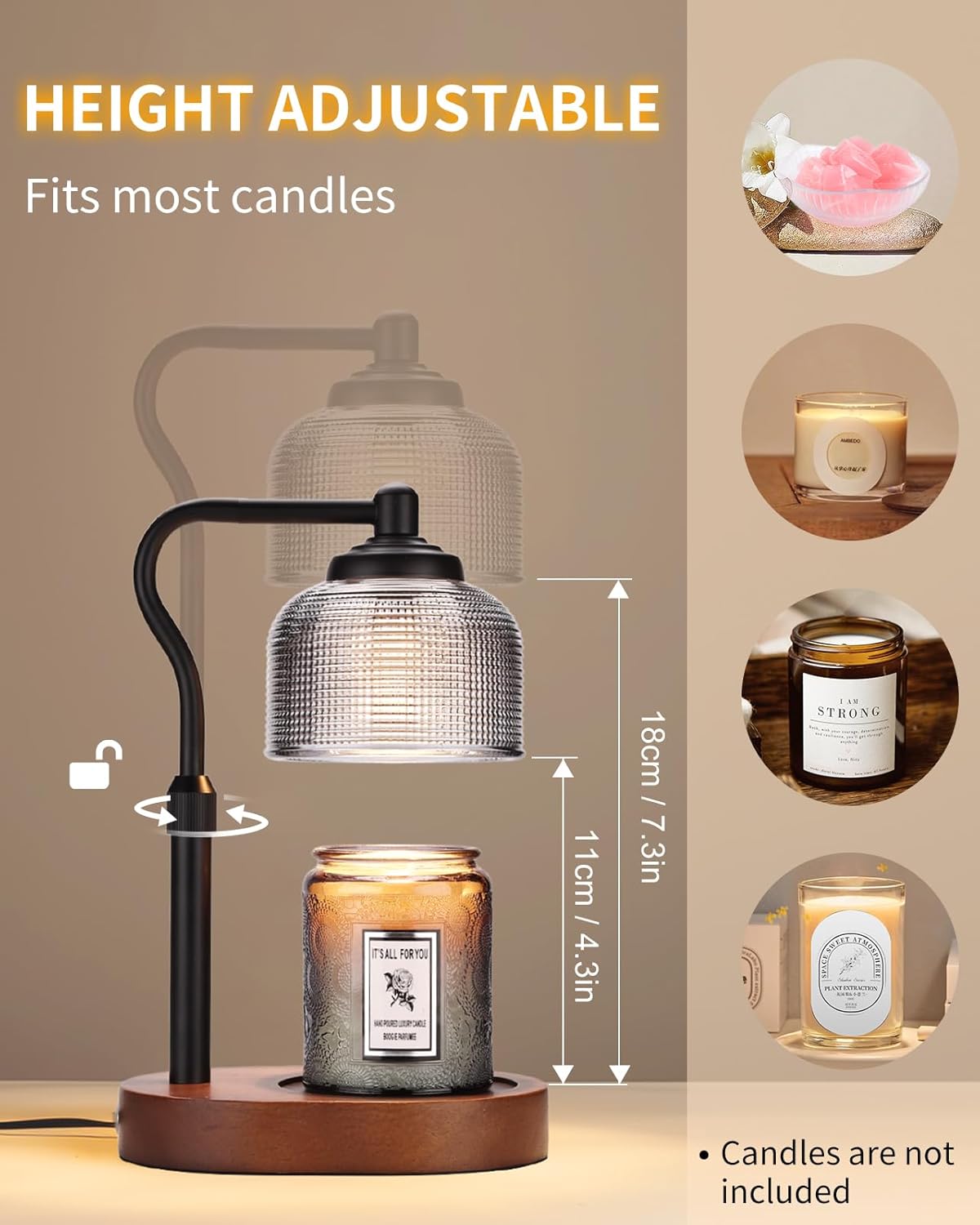 Candle Warmer Lamp with Timer, Electric Candle Warmer Adjustable Height, Mothers Day Gift for Mom, Dimmable Modern Candle Lamp with 3 Bulbs for Home Decor House Warming Gifts, Grey Glass
