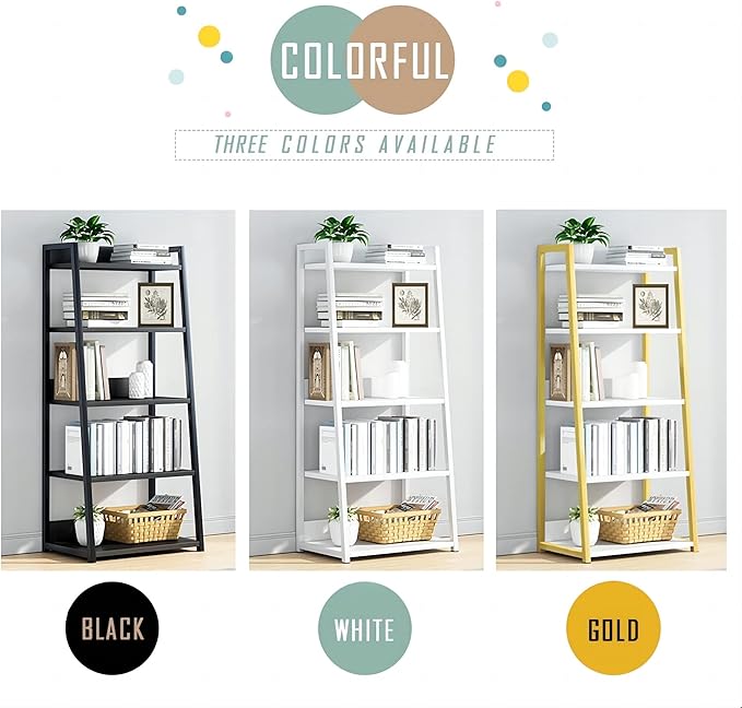 IOTXY 5 Tier Open Bookshelf - Steel and Wood Display Stand, 50CM Width Floor-Standing Bookcase, White