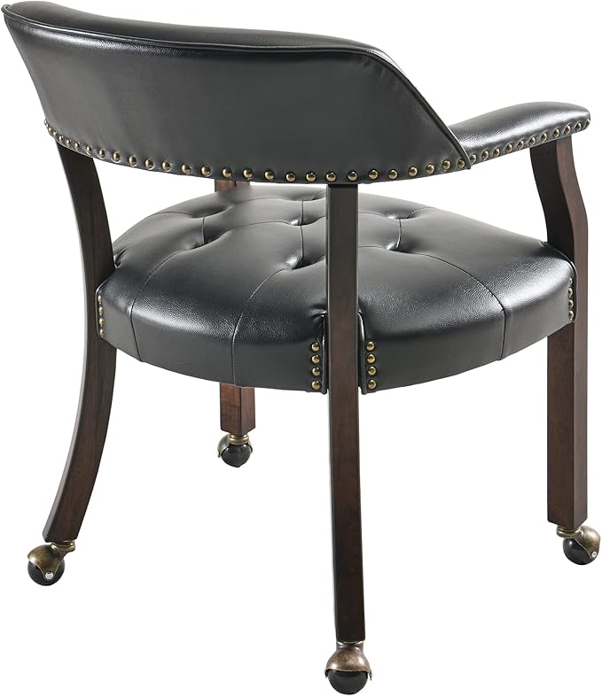 MODERION Large Dinning Chairs with Solid Wood Legs, Boss Caption's Chairs, Office Desk Chairs with Wheels, Classic Swivel Accent Chairs with Upholstered, 31.5”H for Living Kitchen Black SY318BK