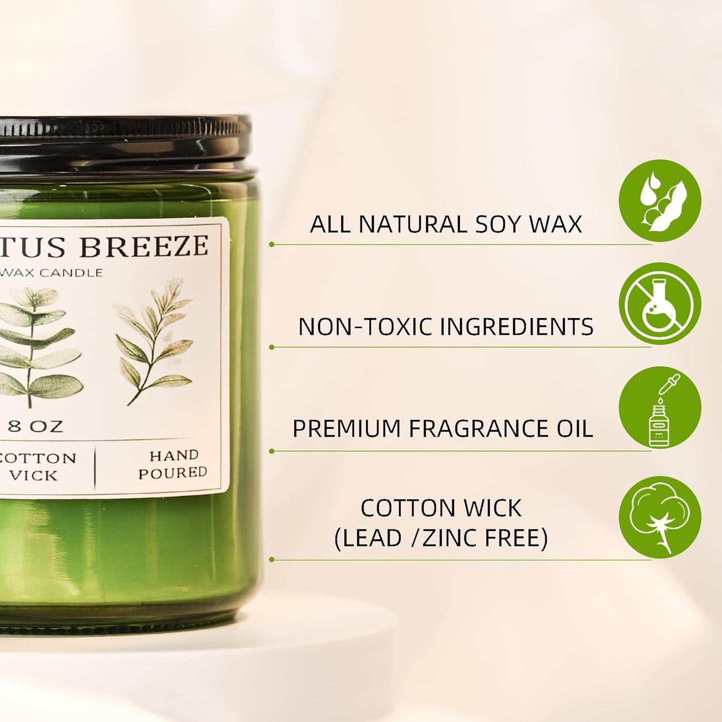 Eucalyptus & Mint Candles for Home Scented, 40 Hours Burn Soy Candle Gift for Women Stress Relief, Meditation, Yoga, Relaxing, Natural Soy Wax for Men and Women, 8oz