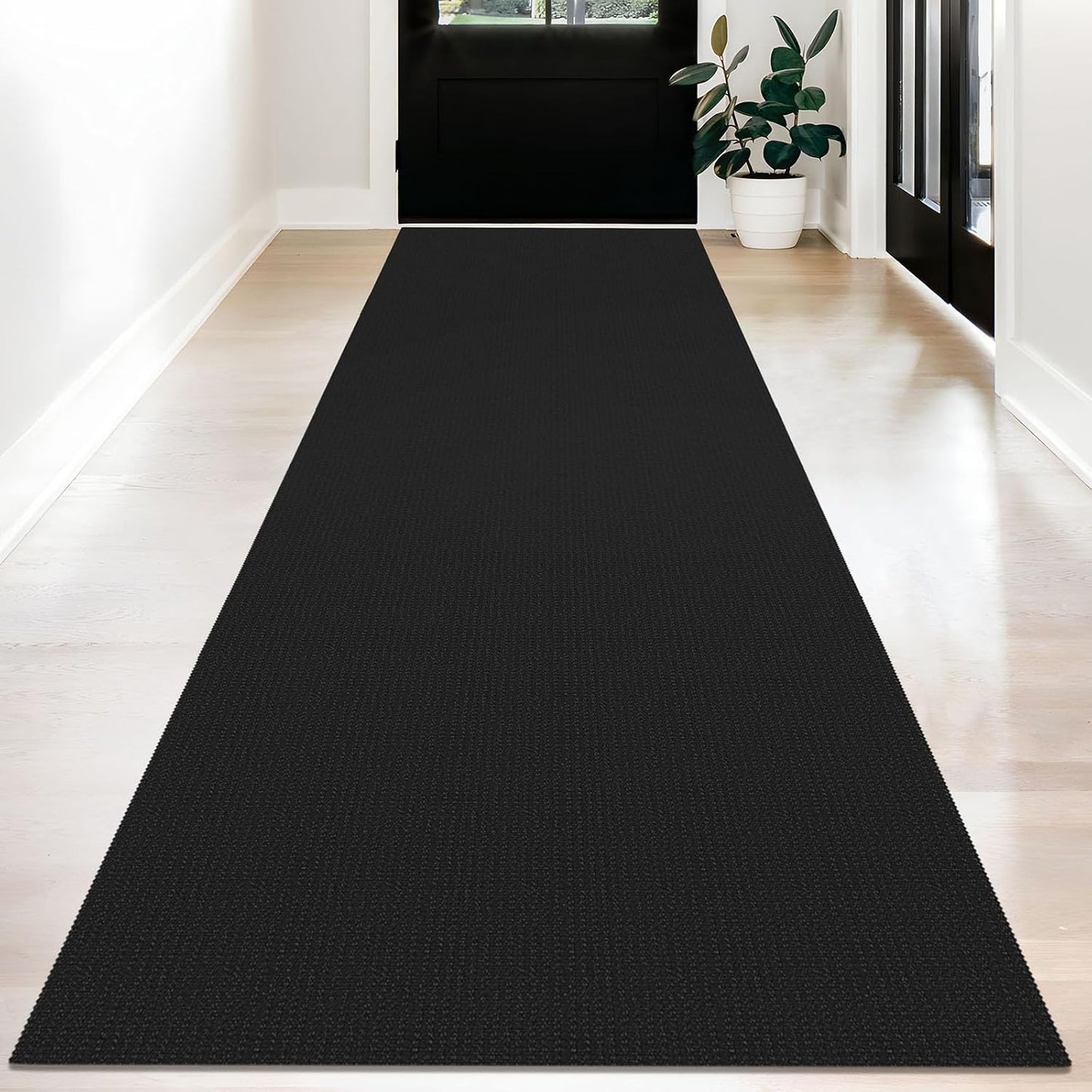 KOZYFLY Long Runners for Hallways 3x12 ft Washable Kitchen Runner Non Slip Rubber Backed Hallway Rugs Cotton Entryway Runner Rug Floor Carpet for Indoor Hall, Backdoor, Kitchen, Black/Dark Grey
