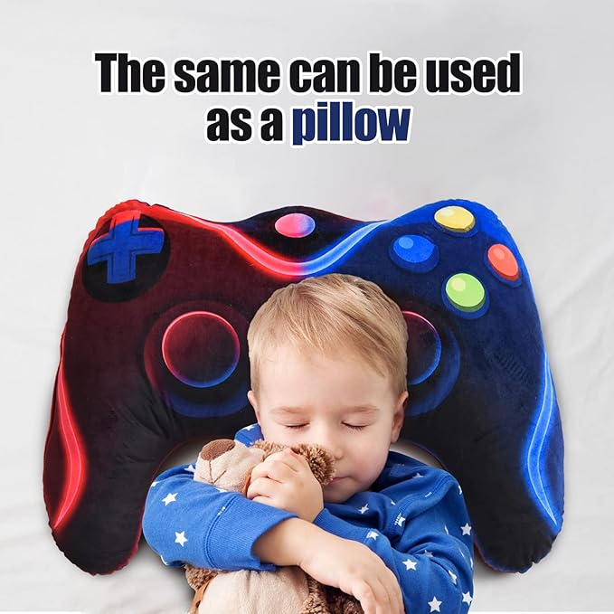 Meeting Story Game Controller Shaped Plush Throw Pillow Cushion for Boys and Girls Gamer Room Decoration for Sofa Couch/Computer Chair/Bed Gifts for Teen Boys Gaming Toy Pillow (Red Blue, Large)