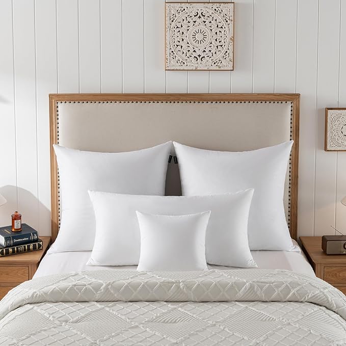 16x16 Decorative Throw Pillow Inserts-Down Feather Pillow Inserts-Square-Cotton Fabric-Set of 2-White.