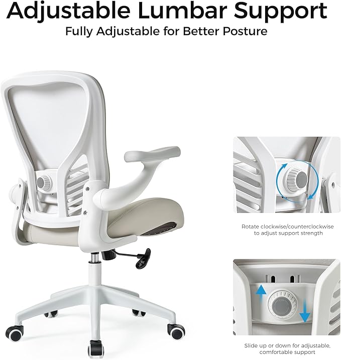 EUREKA ERGONOMIC Vera Leather Office Chair, PU Leather Desk Chair with Wheels and 3D Adjustable Armrests, Executive Office Chair, Ideal for Home & Office, Light Grey