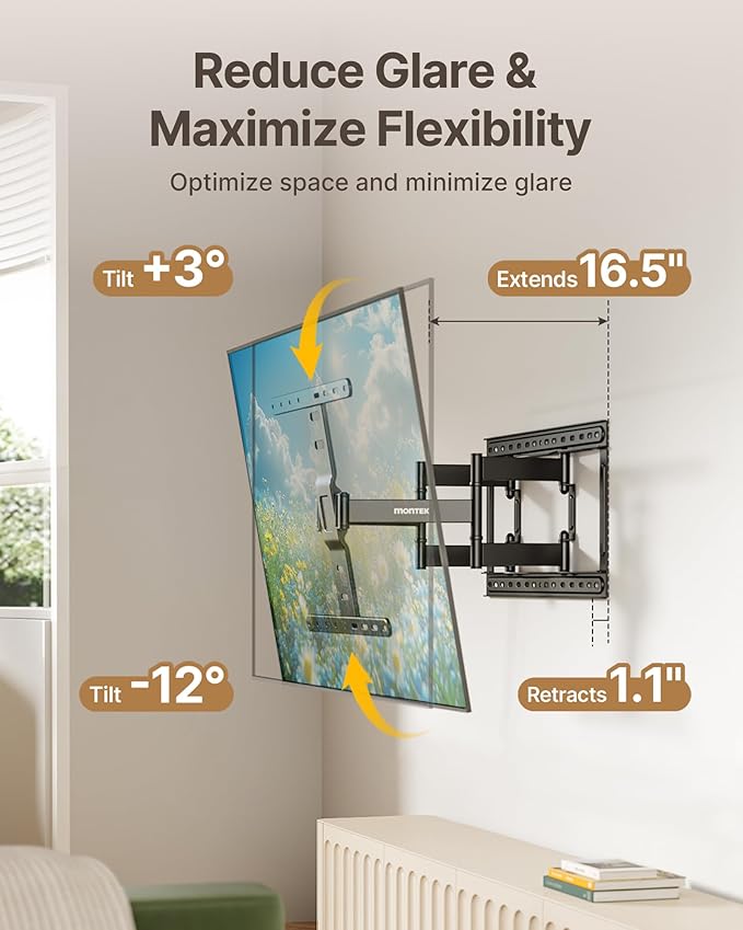 monTEK 1.1" Ultra Slim TV Wall Mount for 37-75 Inch TVs, 132lbs Heavy Duty, 4X Weight Tested, Full Motion Articulating Bracket, Max VESA 400x400mm, Fits 16/18" Studs