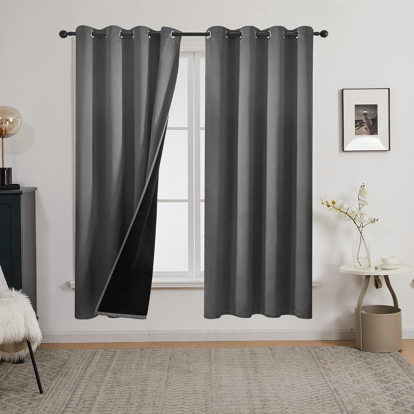 Deconovo Blackout Curtains – Noise-Reducing & Energy-Saving Grommet Top Thermal Insulated Drapes, 2 Panels, Graphite Grey, 52W x 72L Inches – Light Blocking & Privacy for Bedroom & Living Room