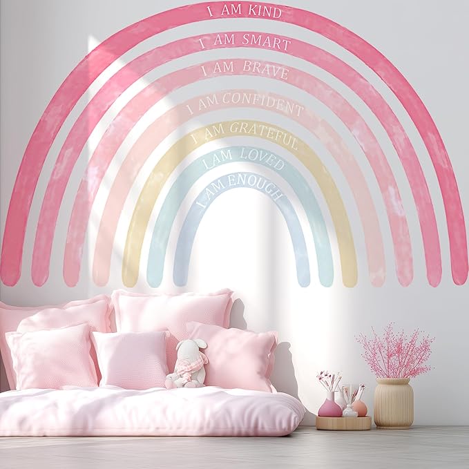 Large Colorful Rainbow Wall Decals, Insparational Peel and Stick Fabric Nursery Wall Decor, Removable Home Room Wall Decor Murals Stickers for Kids Girls Toddler Bedroom Living Room Playroom
