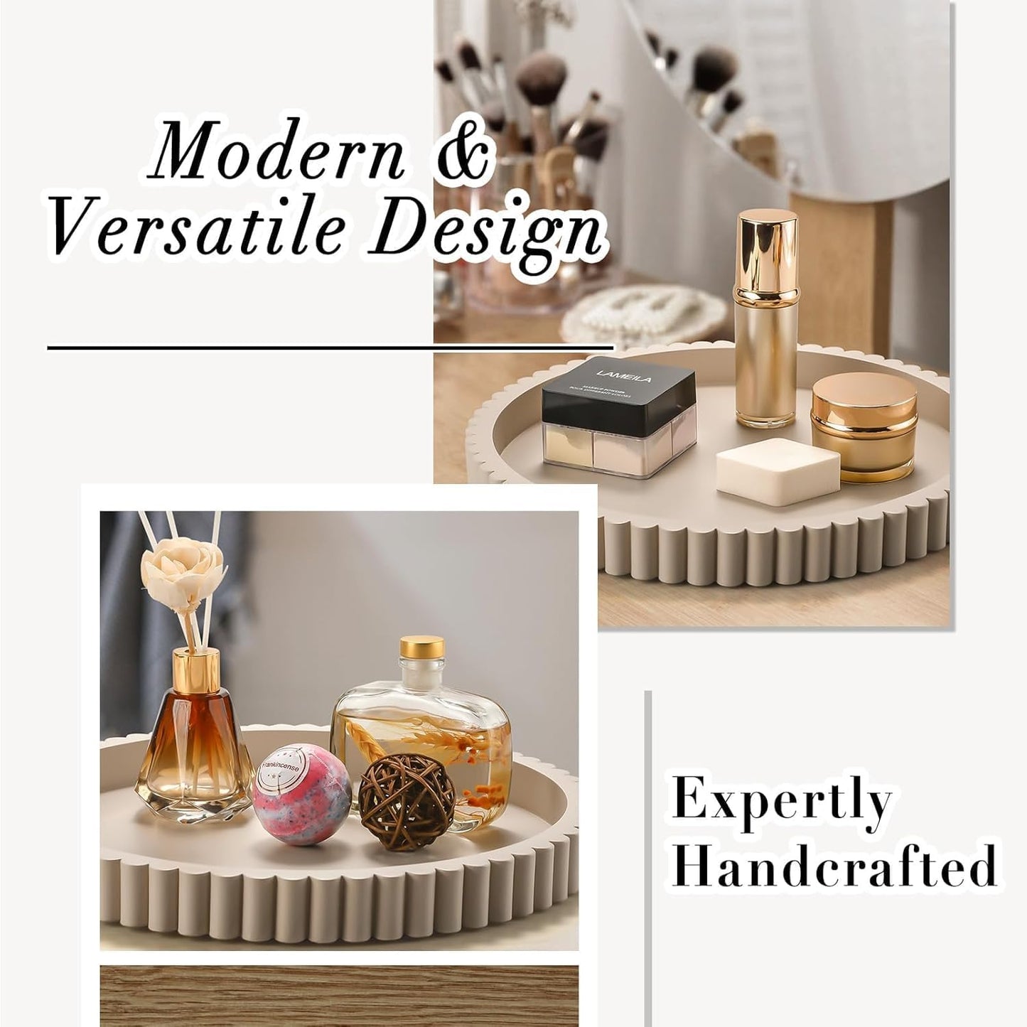 Handmade 12in Decorative Tray for Coffee Table Tray Decor, Gray Wooden Decorative Round Tray for for Coffee Table, Dining Room Table Entryway and Living Room Table