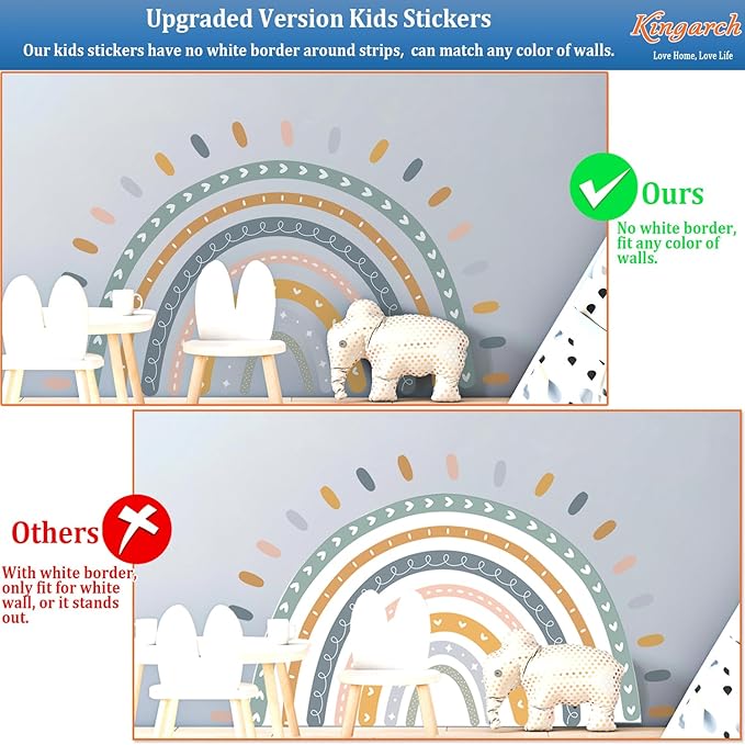 Large Cute Rainbow Wall Decals, Boho Sun Peel and Stick Fabric Nursery Wall Decor, Removable Home Room Wall Decor Murals Stickers for Kids Girls Toddler Bedroom Living Room Playroom