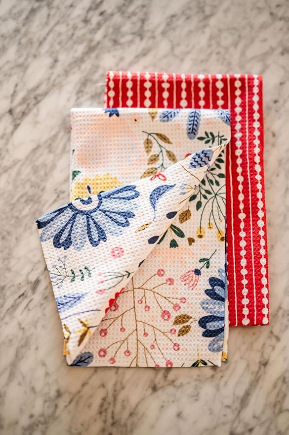 || 2 Pack Double Sided|| Not Your Ordinary Dish Towels || Waffle Weave Microfiber || Tea Towels || Highly Absorbent || Hanging Loop || Dish Cloths|| Designer Prints|| Flower Garden