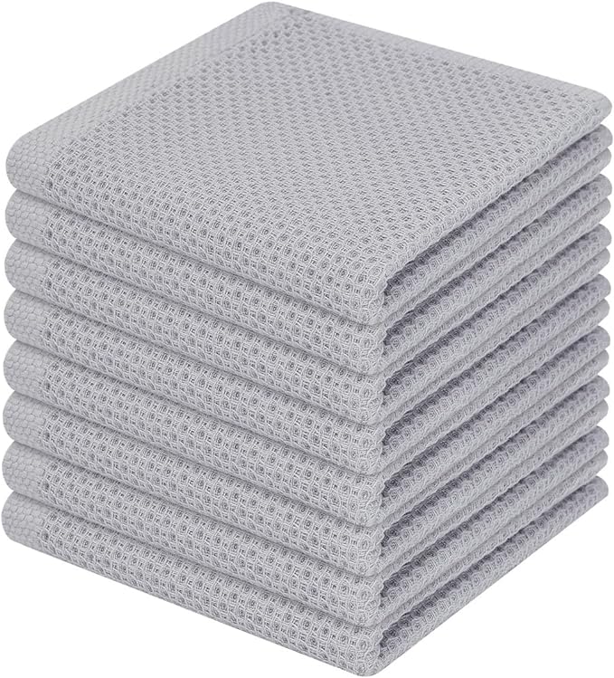 Homaxy 100% Cotton Waffle Weave Kitchen Dish Cloths, Ultra Soft Absorbent Quick Drying Dish Towels, 12 x 12 Inches, 8-Pack, Light Gray