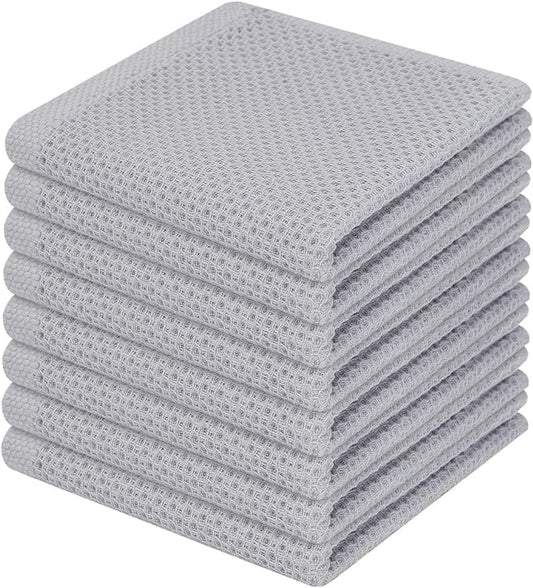 Homaxy 100% Cotton Waffle Weave Kitchen Dish Cloths, Ultra Soft Absorbent Quick Drying Dish Towels, 12 x 12 Inches, 8-Pack, Light Gray