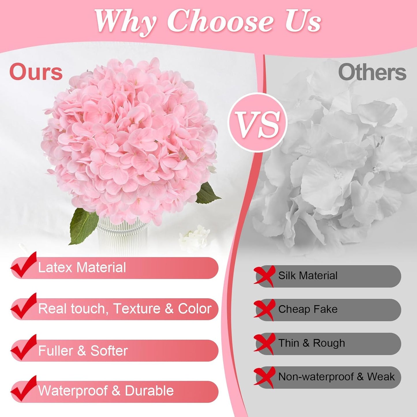 Artflower 4Pcs Real Touch Hydrangea Artificial Flowers, 22.5'' White & Pink Full Latex Faux Hydrangea Flowers for Home Floral Arrangements Wedding Bouquets Kitchen Table Centerpiece Decorations