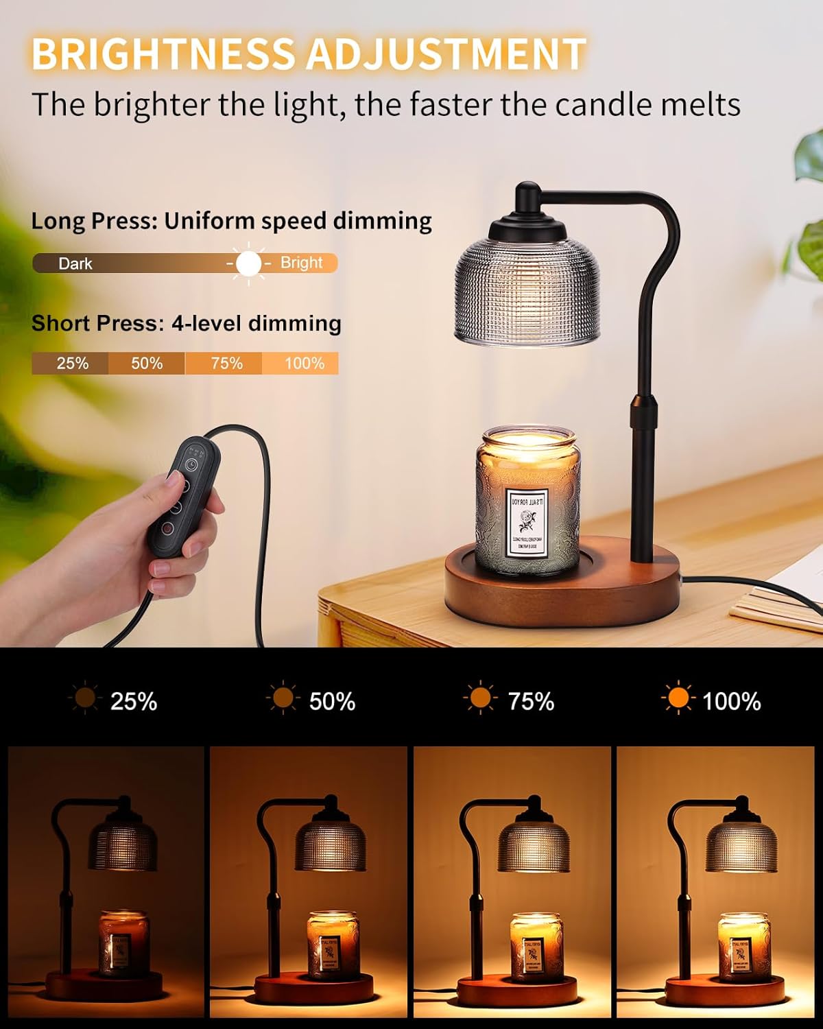 Candle Warmer Lamp with Timer, Electric Candle Warmer Adjustable Height, Mothers Day Gift for Mom, Dimmable Modern Candle Lamp with 3 Bulbs for Home Decor House Warming Gifts, Grey Glass