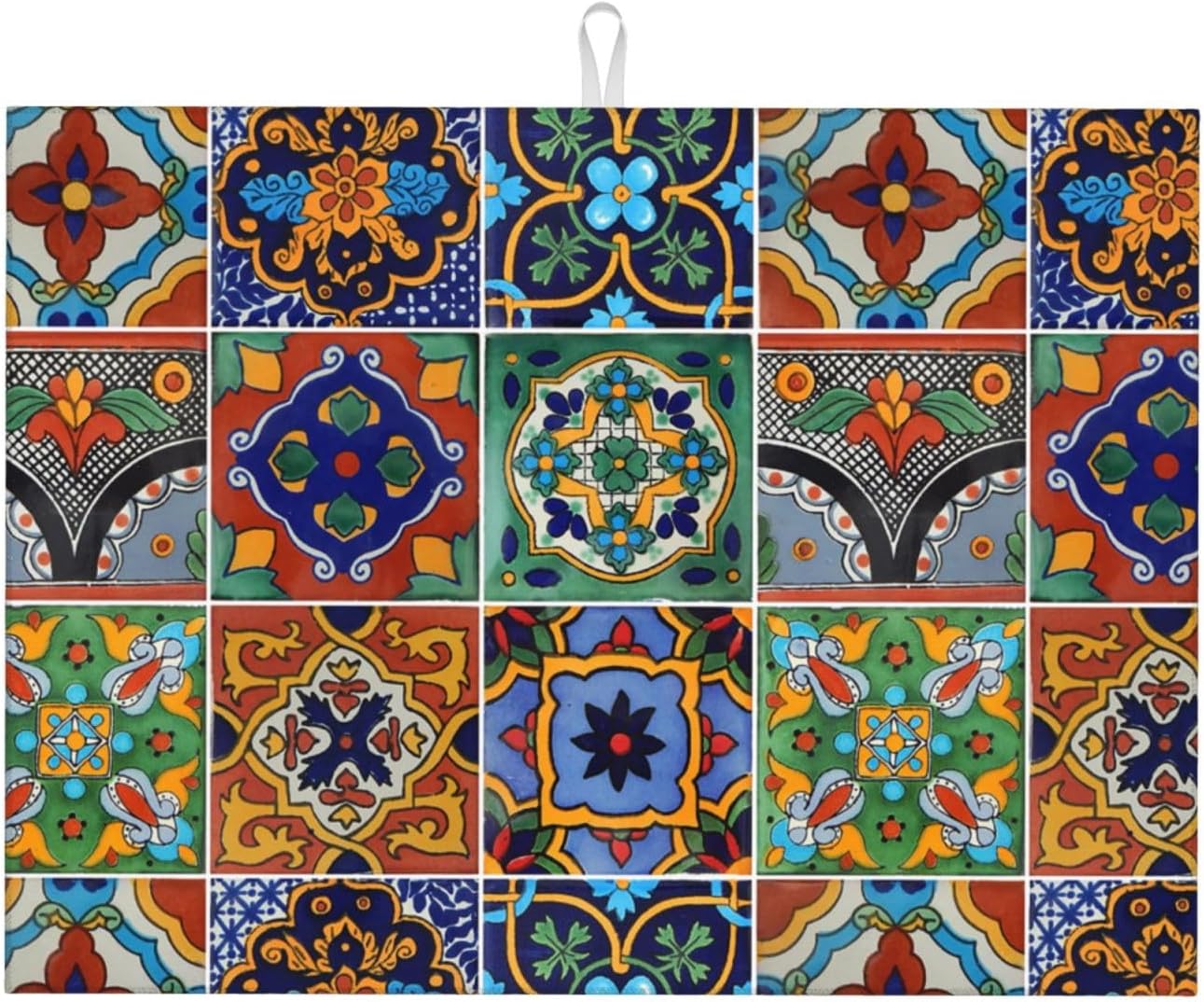 Talavera Mexican Tiles Dish Drying Mat For Kitchen Counter, Super Absorbent Microfiber Dish Drying Pad, Kitchen Gadgets For Easy Clean Multi-Use Large 18"x24"