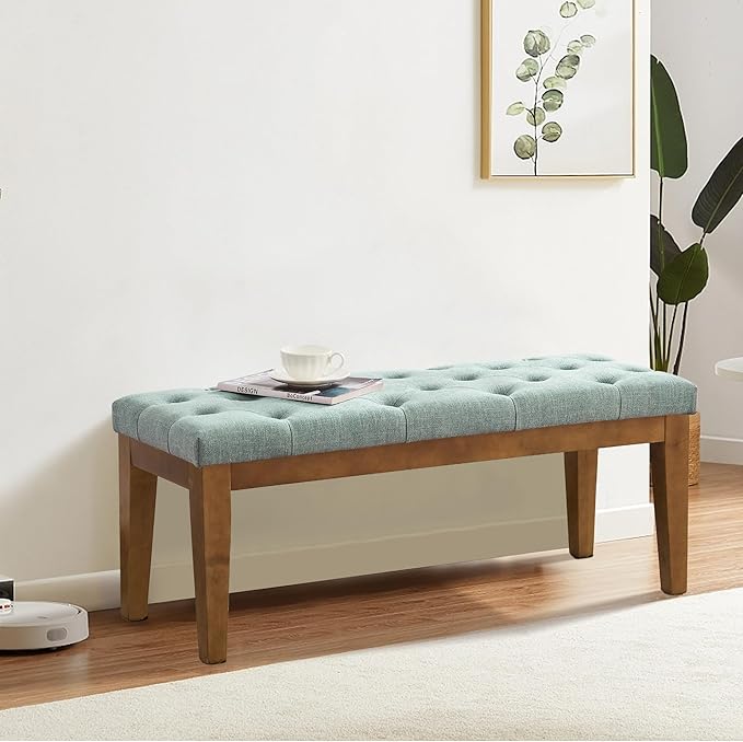 HUIMO Bedroom Bench End of Bed, Upholstered Dining Bench for Kitchen, Button-Tufted Entry Bench, Fabric Ottoman Bench for Living Room, Entryway,Teal