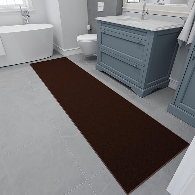 Ottomanson Hallway Runner Rug 2'7" x 9'10" Non Slip Solid Area Rugs Easy to Clean Laundry Rug Runner Durable & Pet Friendly Floor Carpet Runners for Hallways Entryway Living Room Kitchen, Brown