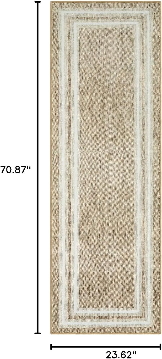 OJIA Modern Bordered Washable Runner Rug, Printed 2'x6' Non Slip Kitchen Rugs Soft Non-Shedding Carpet Runner for Bathroom Bedroom Entryway Laundry Room