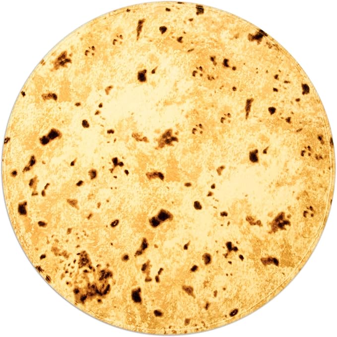 Vessia Burritos Tortilla Blanket Throw Size(Yellow,47 inches), Giant Realistic Funny Food Throw for Adults and Kids, 300 GSM Double Sided Soft Novelty Round Taco Blanket