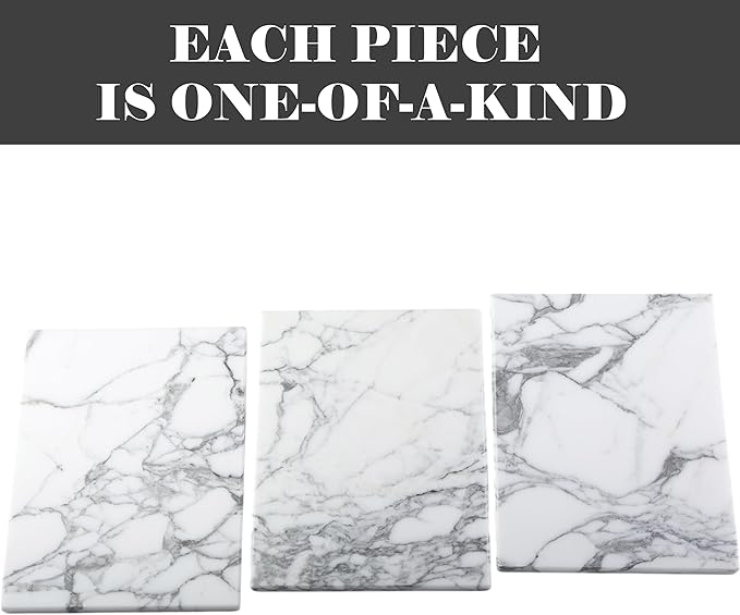 Natural Marble Board for Kitchen - 10" x 8" Stone Slab, Marble Cheese Pastry Board for Counter, Bathroom Trays, Serving Tray Jewelry Candle Plate (Arabescato)