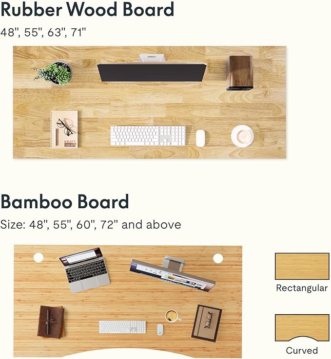 FLEXISPOT EN1 One-Piece Solid Wooden Standing Desk 63 x 24 Inches Height Adjustable Electric Sit Stand Home Office Desks (Silver Frame + Rubber Wood Top, 2 Packages)