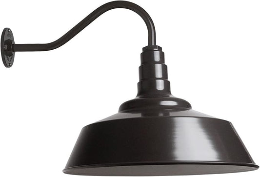 Steel Lighting Co. Redondo Barn Light | Outdoor Wall Mounted | 20 inch Dome | 16 inch Gooseneck | Large Farmhouse Warehouse Light Made in America | Dark Bronze Exterior/White Interior