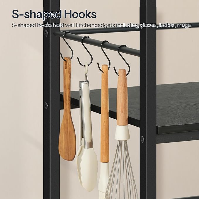 HOOBRO Kitchen Island with Storage, Kitchen Island Table with Power Outlet, 35.4" L 3 Tier Coffee Station and Microwave Stand, for Home, Kitchen and Dining Room, Black BB021ZD01