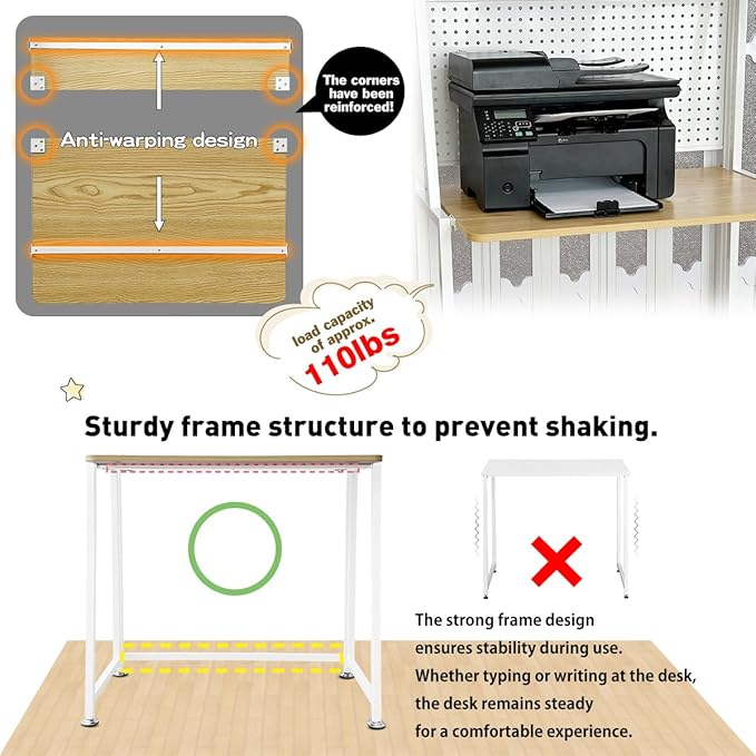lumizone Folding Desk with Pegboard Collapsible Desk 29" Home Office Desk No Assembly Required Folding Table with Hooks Boxes and Storage Accessories for Organizing (Nature-White+Accessories Set)