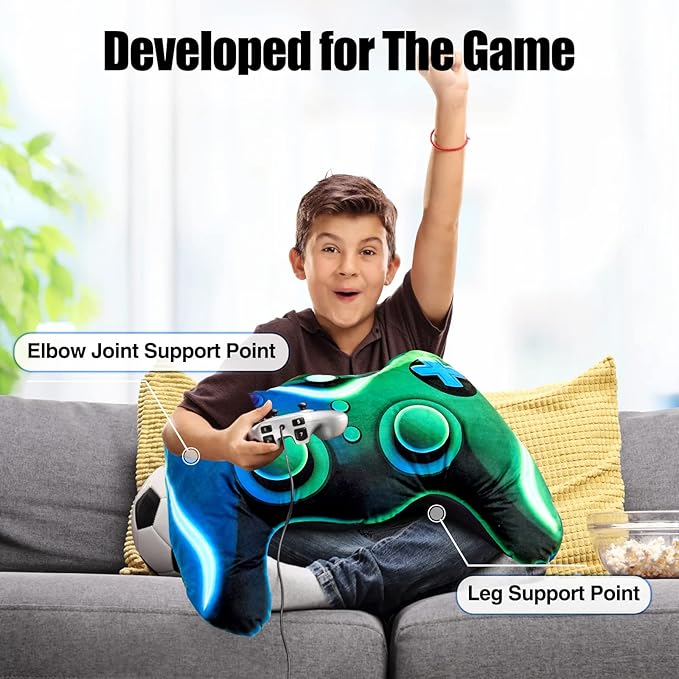 Meeting Story Game Controller Shaped Plush Throw Pillow Cushion for Boys and Girls Gamer Room Decoration for Sofa Couch/Computer Chair/Bed Gifts for Teen Boys Gaming Toy Pillow (Blue Green, Large)