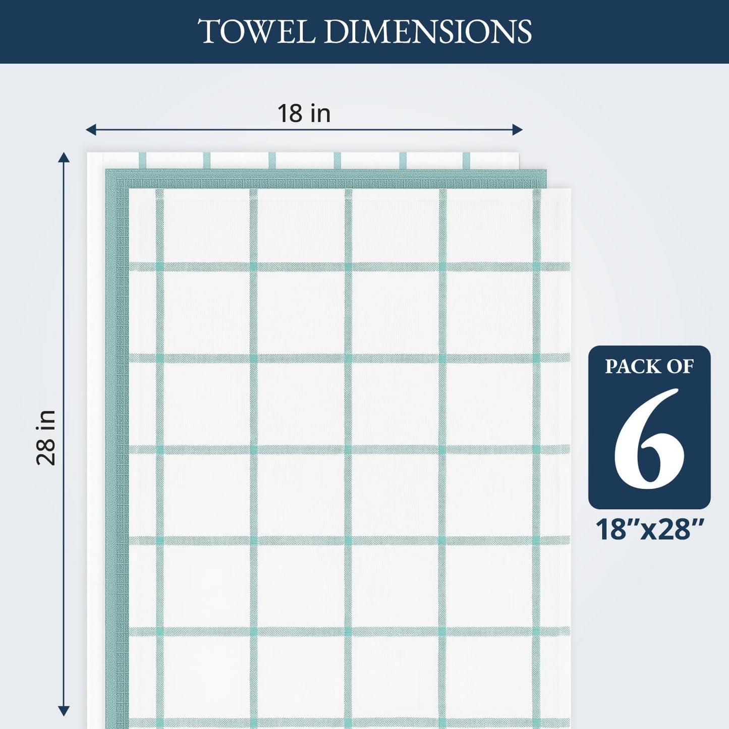 LANE LINEN Cotton Kitchen Towels and Dish Cloths Set, 6-Pack – Absorbent, Quick-Drying Dish Towel, 18" x 28", Soft, Premium Hand and Tea Towels - Aqua
