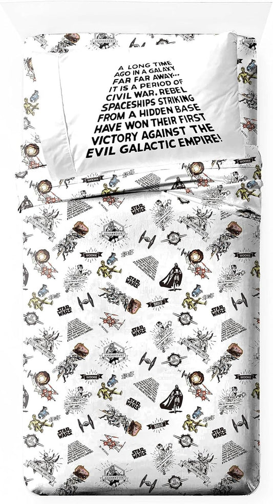Jay Franco Kids Sheet Set with Fitted, Flat Sheets & Pillow Cover - Ultra-Soft Bedding with Pillowcase for Room Decor, White - Star Wars, 3 Piece Twin