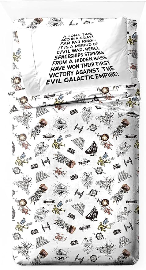 Jay Franco Kids Sheet Set with Fitted, Flat Sheets & Pillow Cover - Ultra-Soft Bedding with Pillowcase for Room Decor, White - Star Wars, 3 Piece Twin