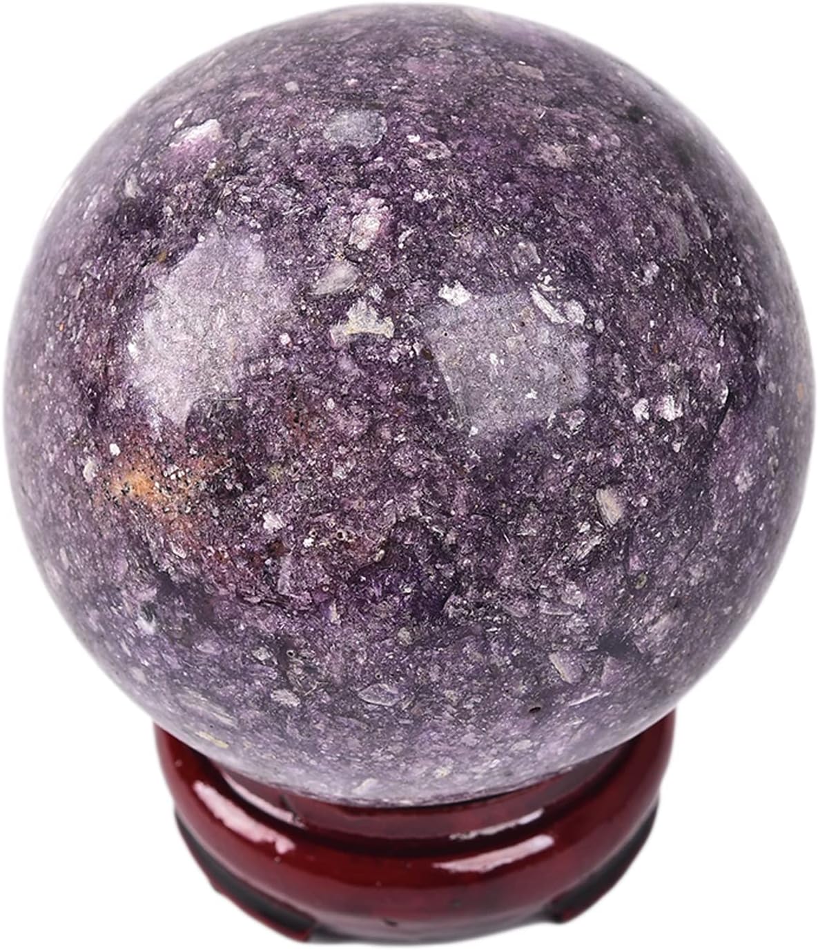 JIC Gem Deep Purple Lepidolite Sphere with Stand Natural Sparkling Lithia Mica Crystal Ball Brazil Mineral Gemstone (70-80mm)