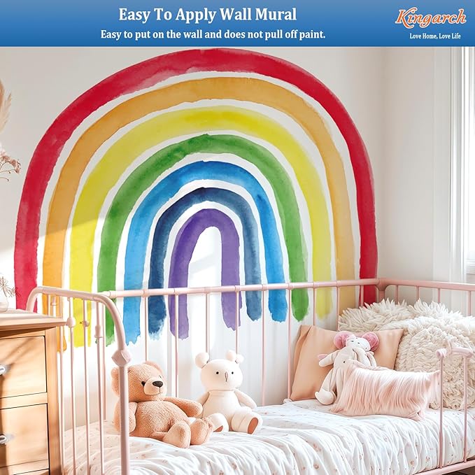 Large Boho Rainbow Wall Decals, Colorful Peel and Stick Fabric Nursery Wall Decor, Removable Home Room Wall Decor Murals Stickers for Kids Girls Toddler Bedroom Living Room Playroom